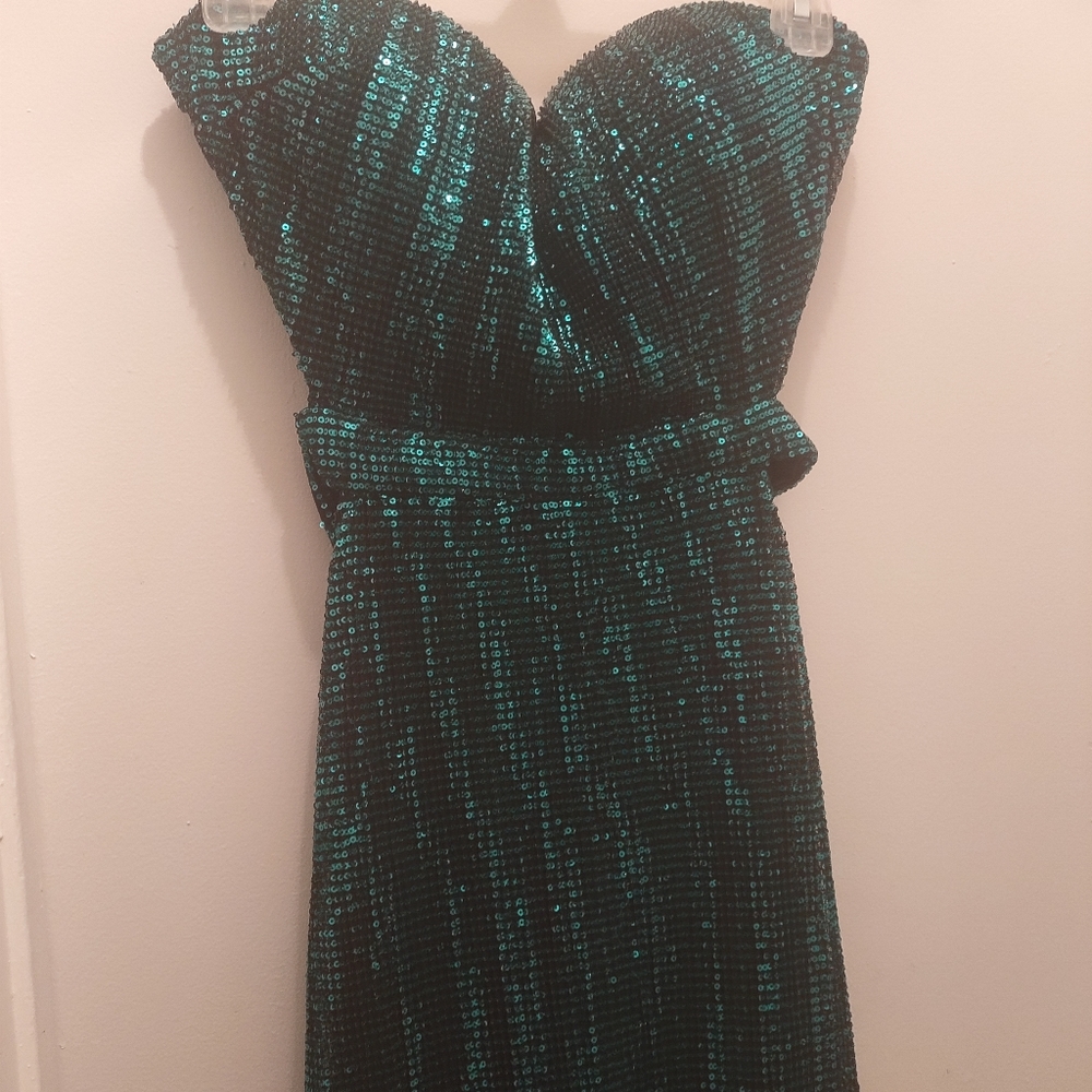 New Love And Lemonade Emerald Green Sequin Glitter Fit and Flare  Dress